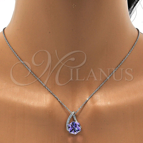 Collares con Dije 04.239.0039.16 Rodio Laminado, con Swarovski Elements Tanzanite y Aurore Boreale, Pulido, Rodinado (Grosor 01 MM, 16 Pulgadas de Largo)