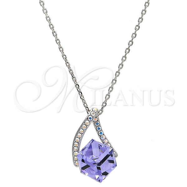 Collares con Dije 04.239.0039.16 Rodio Laminado, con Swarovski Elements Tanzanite y Aurore Boreale, Pulido, Rodinado (Grosor 01 MM, 16 Pulgadas de Largo)