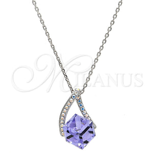 Collares con Dije 04.239.0039.16 Rodio Laminado, con Swarovski Elements Tanzanite y Aurore Boreale, Pulido, Rodinado (Grosor 01 MM, 16 Pulgadas de Largo)