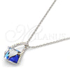 Collares con Dije 04.239.0039.3.16 Rodio Laminado, con Swarovski Elements Bermuda Blue y Aurore Boreale, Pulido, Rodinado (Grosor 01 MM, 16 Pulgadas de Largo)