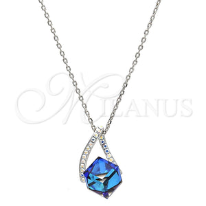 Collares con Dije 04.239.0039.3.16 Rodio Laminado, con Swarovski Elements Bermuda Blue y Aurore Boreale, Pulido, Rodinado (Grosor 01 MM, 16 Pulgadas de Largo)