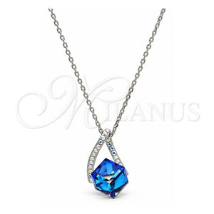 Collares con Dije 04.239.0039.3.16 Oro Laminado Blanco, con Swarovski Elements Bermuda Blue y Aurore Boreale, Pulido, Rodinado (Grosor 01 MM, 16 Pulgadas de Largo)