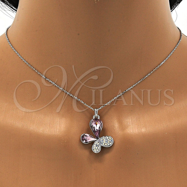 Collares con Dije 04.239.0043.3.18 Rodio Laminado, Diseño de Mariposa, con Swarovski Elements Violet y Aurore Boreale, Pulido, Rodinado (Grosor 01 MM, 18 Pulgadas de Largo)