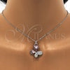 Collares con Dije 04.239.0043.3.18 Rodio Laminado, Diseño de Mariposa, con Swarovski Elements Violet y Aurore Boreale, Pulido, Rodinado (Grosor 01 MM, 18 Pulgadas de Largo)
