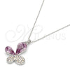 Collares con Dije 04.239.0043.3.18 Rodio Laminado, Diseño de Mariposa, con Swarovski Elements Violet y Aurore Boreale, Pulido, Rodinado (Grosor 01 MM, 18 Pulgadas de Largo)