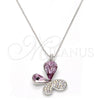 Collares con Dije 04.239.0043.3.18 Rodio Laminado, Diseño de Mariposa, con Swarovski Elements Violet y Aurore Boreale, Pulido, Rodinado (Grosor 01 MM, 18 Pulgadas de Largo)