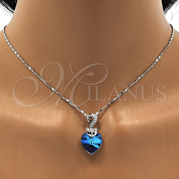 Collares con Dije 04.239.0044.1.18 Rodio Laminado, Diseño de Corazón, con Swarovski Elements Bermuda Blue y Aurore Boreale, Pulido, Rodinado (Grosor 01 MM, 18 Pulgadas de Largo)