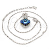 Collares con Dije 04.239.0044.1.18 Rodio Laminado, Diseño de Corazón, con Swarovski Elements Bermuda Blue y Aurore Boreale, Pulido, Rodinado (Grosor 01 MM, 18 Pulgadas de Largo)