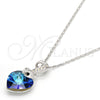 Collares con Dije 04.239.0044.1.18 Rodio Laminado, Diseño de Corazón, con Swarovski Elements Bermuda Blue y Aurore Boreale, Pulido, Rodinado (Grosor 01 MM, 18 Pulgadas de Largo)