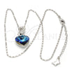 Collares con Dije 04.239.0044.1.18 Rodio Laminado, Diseño de Corazón, con Swarovski Elements Bermuda Blue y Aurore Boreale, Pulido, Rodinado (Grosor 01 MM, 18 Pulgadas de Largo)