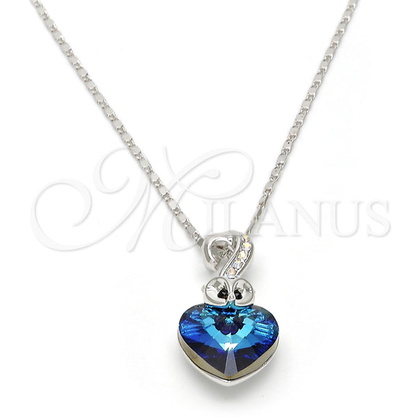 Collares con Dije 04.239.0044.1.18 Rodio Laminado, Diseño de Corazón, con Swarovski Elements Bermuda Blue y Aurore Boreale, Pulido, Rodinado (Grosor 01 MM, 18 Pulgadas de Largo)