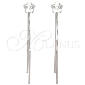 Arete Largo 02.239.0022 Rodio Laminado, Diseño de Flor, con Swarovski Elements Crystal, Pulido, Rodinado