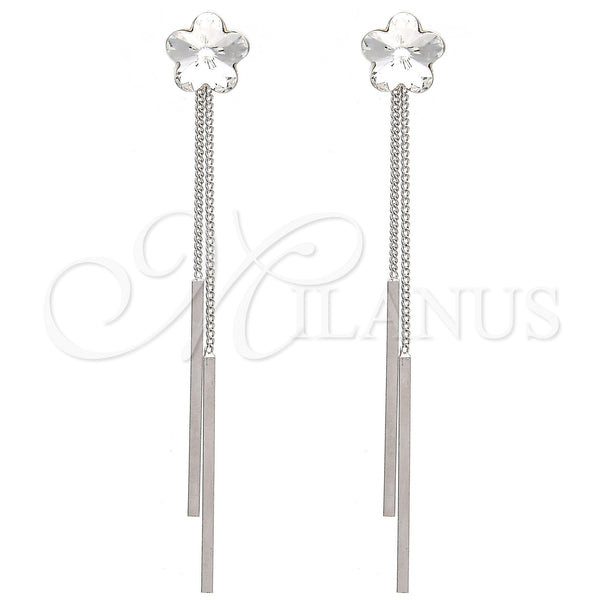 Arete Largo 02.239.0022 Rodio Laminado, Diseño de Flor, con Swarovski Elements Crystal, Pulido, Rodinado