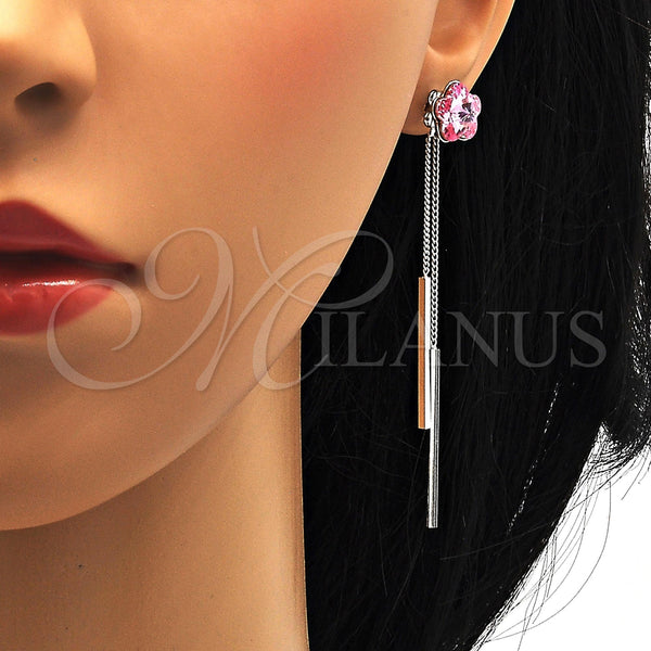 Arete Largo 02.239.0022.1 Rodio Laminado, Diseño de Flor, con Swarovski Elements Light Rose, Pulido, Rodinado