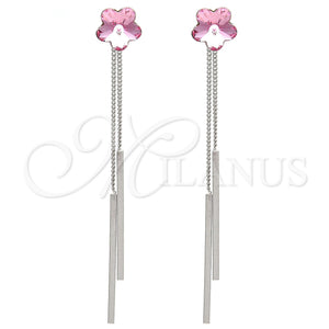 Arete Largo 02.239.0022.1 Rodio Laminado, Diseño de Flor, con Swarovski Elements Light Rose, Pulido, Rodinado