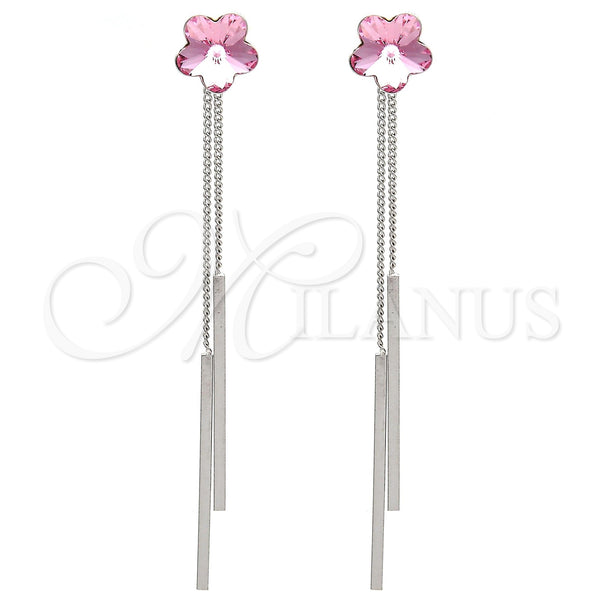 Arete Largo 02.239.0022.1 Rodio Laminado, Diseño de Flor, con Swarovski Elements Light Rose, Pulido, Rodinado