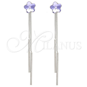 Arete Largo 02.239.0022.2 Rodio Laminado, Diseño de Flor, con Swarovski Elements Amethyst, Pulido, Rodinado