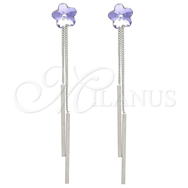 Arete Largo 02.239.0022.2 Rodio Laminado, Diseño de Flor, con Swarovski Elements Amethyst, Pulido, Rodinado