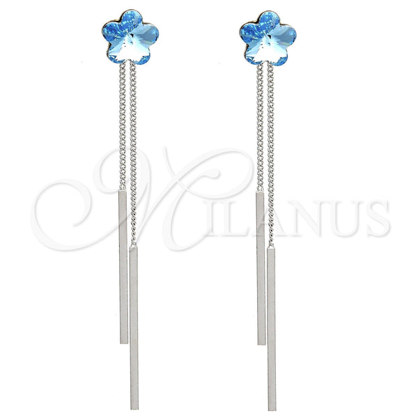 Arete Largo 02.239.0022.3 Rodio Laminado, Diseño de Flor, con Swarovski Elements Aquamarine, Pulido, Rodinado