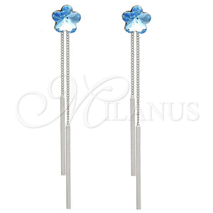 Arete Largo 02.239.0022.3 Rodio Laminado, Diseño de Flor, con Swarovski Elements Aquamarine, Pulido, Rodinado