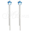 Arete Largo 02.239.0022.3 Rodio Laminado, Diseño de Flor, con Swarovski Elements Aquamarine, Pulido, Rodinado