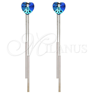 Arete Largo 02.239.0023.1 Rodio Laminado, Diseño de Corazón, con Swarovski Elements Bermuda Blue y Crystal, Pulido, Rodinado