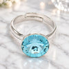 Anillo Multi Piedra 01.239.0001.2 Oro Laminado Blanco, con Swarovski Elements Aquamarine, Pulido, Rodinado (Talla Unica)
