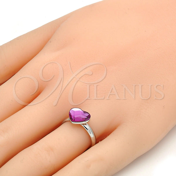 Anillo Multi Piedra 01.239.0002.1 Rodio Laminado, Diseño de Corazón, con Swarovski Elements Rose, Pulido, Rodinado (Talla Unica)