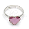 Anillo Multi Piedra 01.239.0002.2 Rodio Laminado, Diseño de Corazón, con Swarovski Elements Antique Pink, Pulido, Rodinado (Talla Unica)