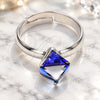 Anillo Multi Piedra 01.239.0003.2 Oro Laminado Blanco, con Swarovski Elements Bermuda Blue, Pulido, Rodinado (Talla Unica)