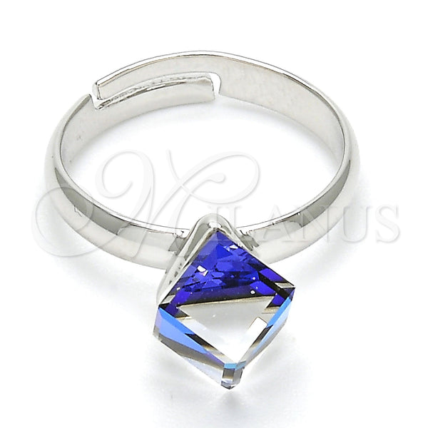 Anillo Multi Piedra 01.239.0003.2 Rodio Laminado, con Swarovski Elements Bermuda Blue, Pulido, Rodinado (Talla Unica)