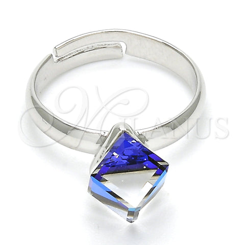 Anillo Multi Piedra 01.239.0003.2 Rodio Laminado, con Swarovski Elements Bermuda Blue, Pulido, Rodinado (Talla Unica)
