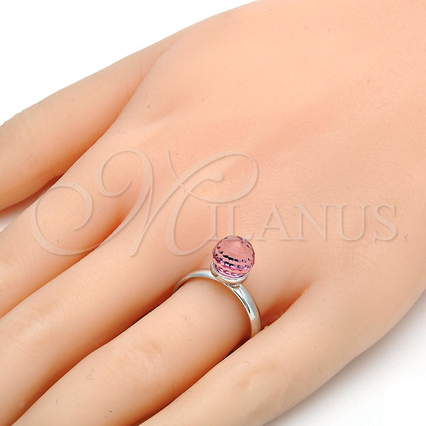 Anillo Multi Piedra 01.239.0006 Rodio Laminado, Diseño de Bola, con Swarovski Elements Light Rose, Pulido, Rodinado (Talla Unica)