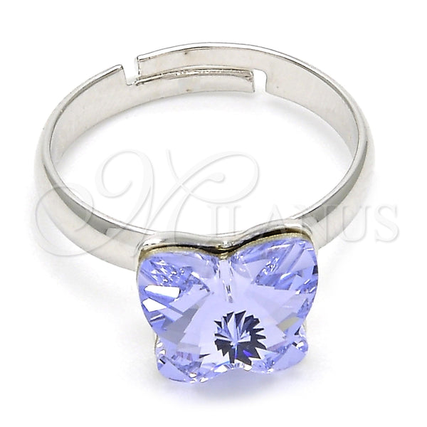 Anillo Multi Piedra 01.239.0007 Rodio Laminado, Diseño de Mariposa, con Swarovski Elements Provence Lavander, Pulido, Rodinado (Talla Unica)