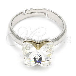 Anillo Multi Piedra 01.239.0007.1 Rodio Laminado, Diseño de Mariposa, con Swarovski Elements Crystal, Pulido, Rodinado (Talla Unica)