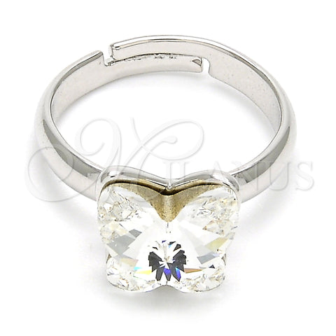 Anillo Multi Piedra 01.239.0007.1 Rodio Laminado, Diseño de Mariposa, con Swarovski Elements Crystal, Pulido, Rodinado (Talla Unica)