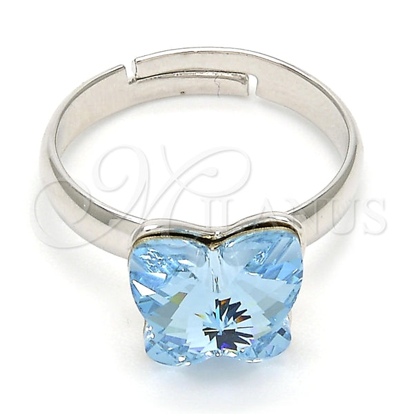 Anillo Multi Piedra 01.239.0007.3 Rodio Laminado, Diseño de Mariposa, con Swarovski Elements Aquamarine, Pulido, Rodinado (Talla Unica)