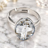 Anillo Multi Piedra 01.239.0008.1 Oro Laminado Blanco, con Swarovski Elements Blue Shade, Pulido, Rodinado (Talla Unica)
