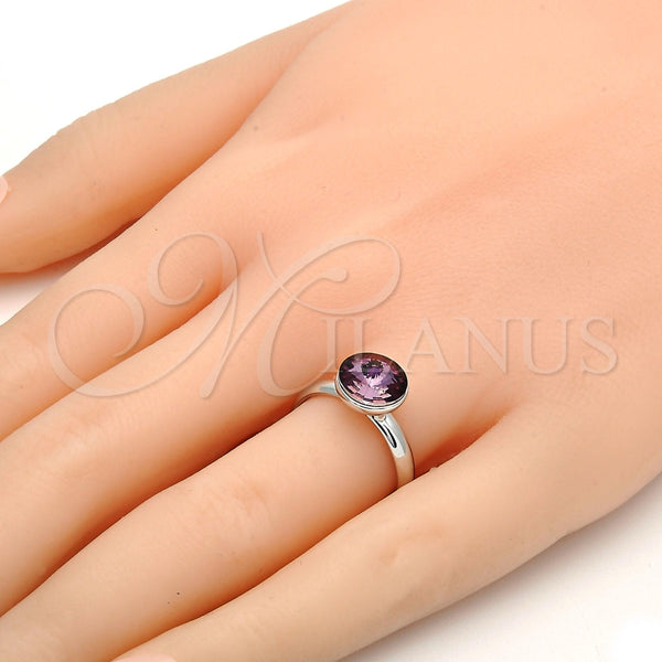 Anillo Multi Piedra 01.239.0009.1 Rodio Laminado, con Swarovski Elements Amethyst, Pulido, Rodinado (Talla Unica)