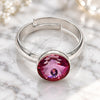 Anillo Multi Piedra 01.239.0009.1 Oro Laminado Blanco, con Swarovski Elements Amethyst, Pulido, Rodinado (Talla Unica)
