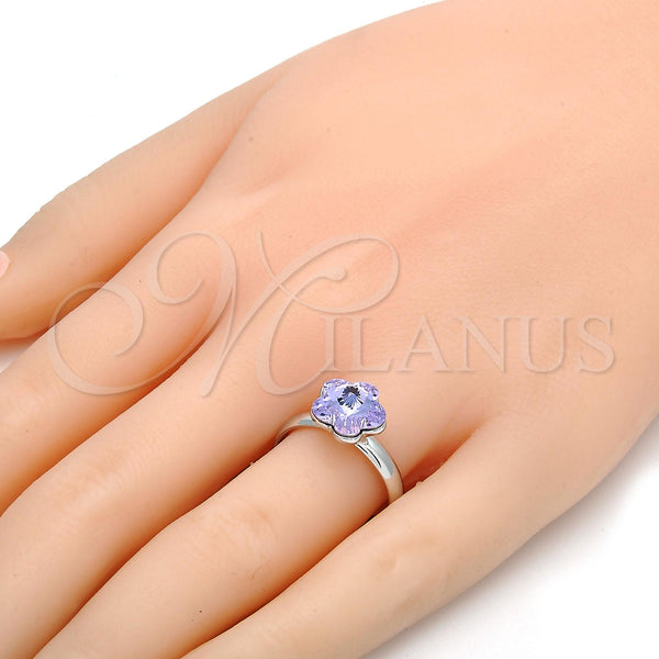 Anillo Multi Piedra 01.239.0010.1 Rodio Laminado, Diseño de Flor, con Swarovski Elements Violet, Pulido, Rodinado (Talla Unica)
