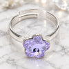 Anillo Multi Piedra 01.239.0010.1 Oro Laminado Blanco, Diseño de Flor, con Swarovski Elements Violet, Pulido, Rodinado (Talla Unica)