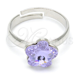 Anillo Multi Piedra 01.239.0010.1 Rodio Laminado, Diseño de Flor, con Swarovski Elements Violet, Pulido, Rodinado (Talla Unica)