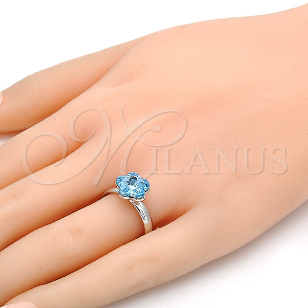 Anillo Multi Piedra 01.239.0010.2 Rodio Laminado, Diseño de Flor, con Swarovski Elements Aquamarine, Pulido, Rodinado (Talla Unica)