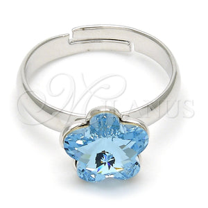 Anillo Multi Piedra 01.239.0010.2 Rodio Laminado, Diseño de Flor, con Swarovski Elements Aquamarine, Pulido, Rodinado (Talla Unica)