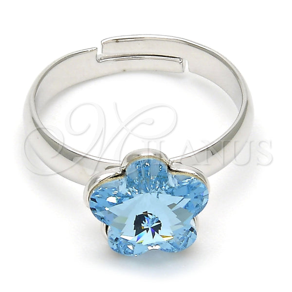 Anillo Multi Piedra 01.239.0010.2 Rodio Laminado, Diseño de Flor, con Swarovski Elements Aquamarine, Pulido, Rodinado (Talla Unica)