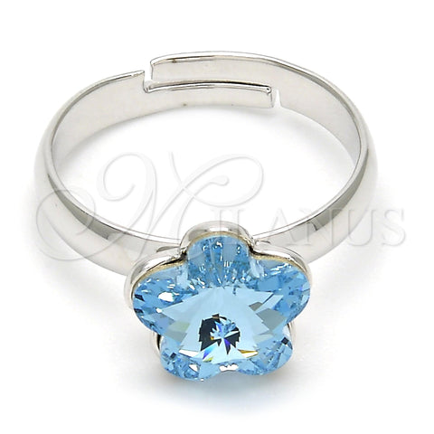 Anillo Multi Piedra 01.239.0010.2 Rodio Laminado, Diseño de Flor, con Swarovski Elements Aquamarine, Pulido, Rodinado (Talla Unica)