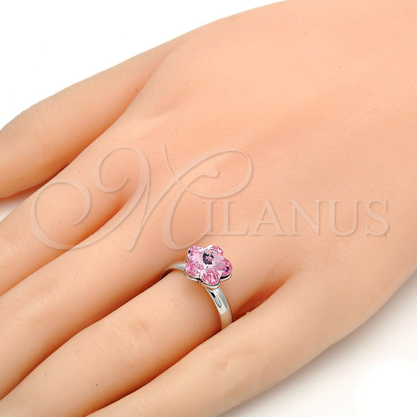 Anillo Multi Piedra 01.239.0010.3 Rodio Laminado, Diseño de Flor, con Swarovski Elements Light Rose, Pulido, Rodinado (Talla Unica)