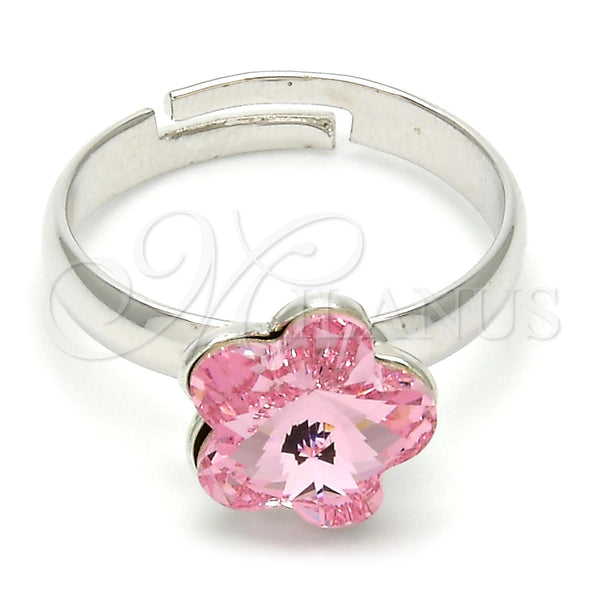 Anillo Multi Piedra 01.239.0010.3 Rodio Laminado, Diseño de Flor, con Swarovski Elements Light Rose, Pulido, Rodinado (Talla Unica)