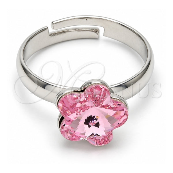 Anillo Multi Piedra 01.239.0010.3 Oro Laminado Blanco, Diseño de Flor, con Swarovski Elements Light Rose, Pulido, Rodinado (Talla Unica)
